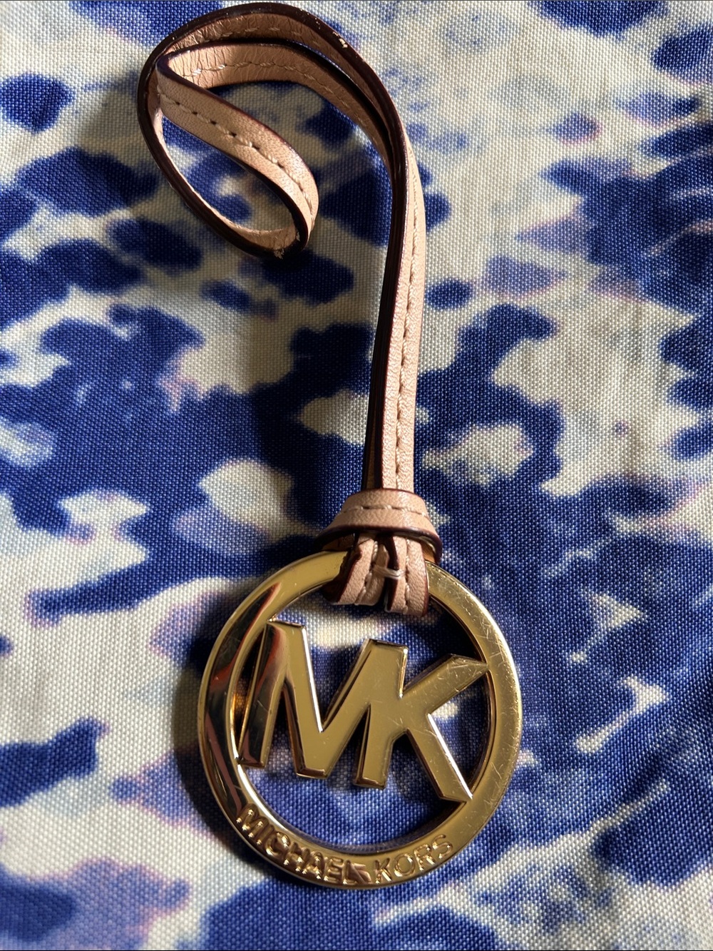 Michael Kors Rose Gold MK Logo Leather Wrist Strap Charm
